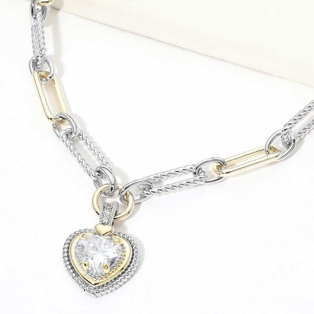Madeline Love Clear, Two Tone 14K Gold Plated Two Tone Heart CZ Pendant Necklace