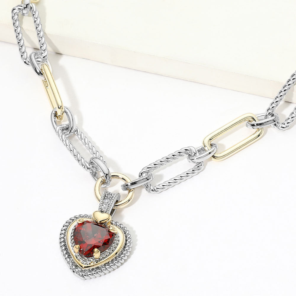 Madeline Love Red, Two Tone 14K Gold Plated Two Tone Heart CZ Pendant Necklace