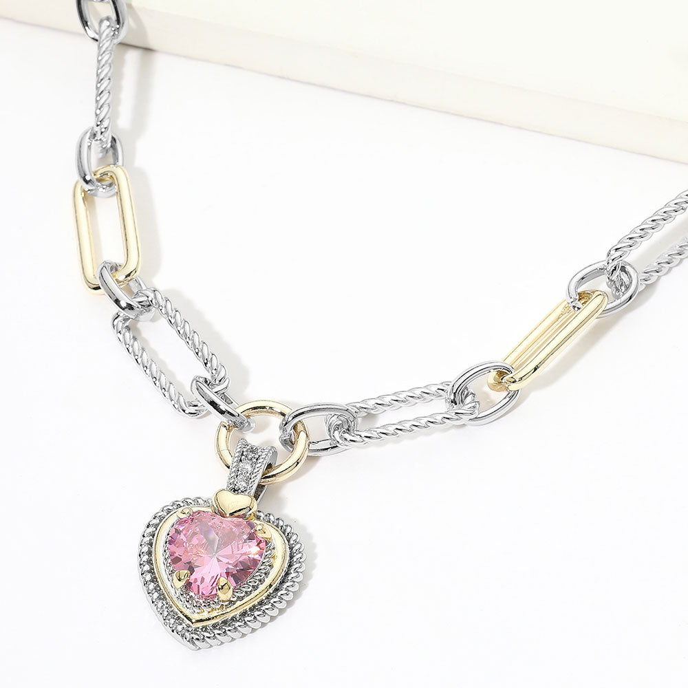 Madeline Love Rose, Two Tone 14K Gold Plated Two Tone Heart CZ Pendant Necklace
