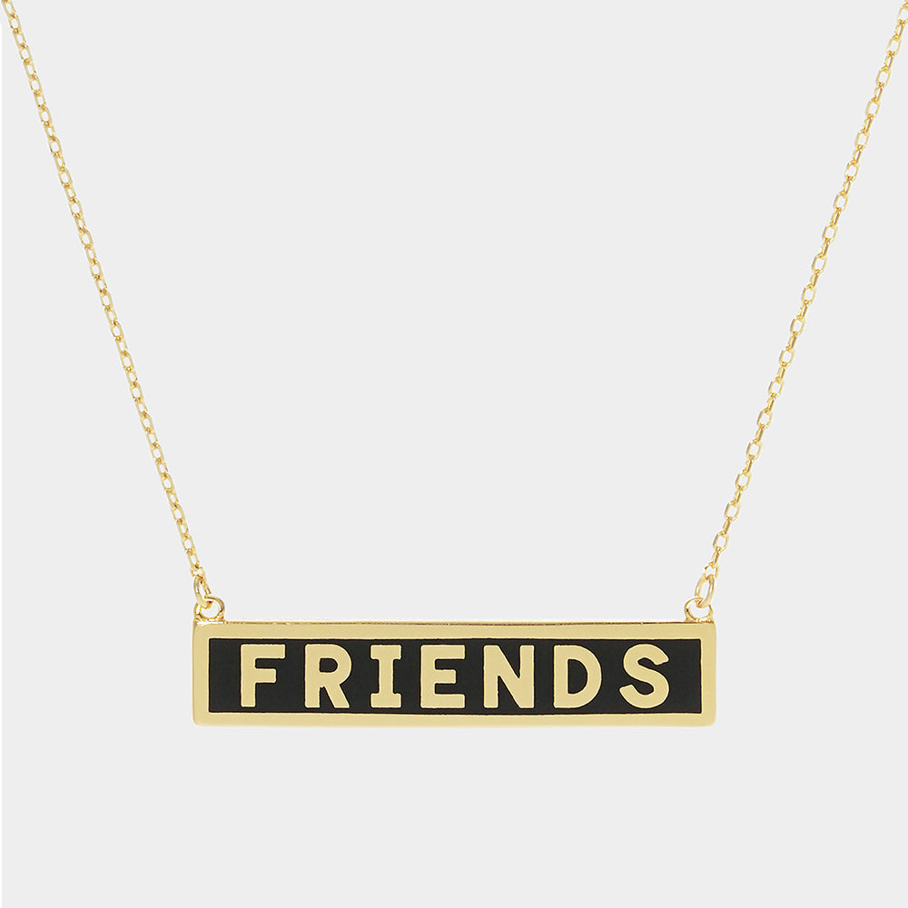 Madeline Love Black FRIENDS Gold Dipped Enamel Rectangle Message Pendant Necklace - Necklaces