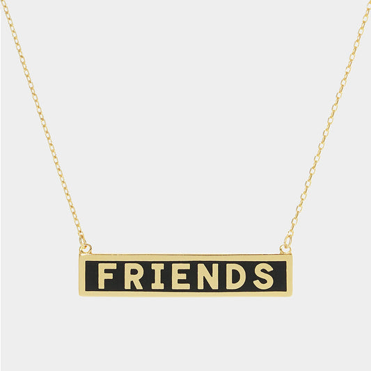 Madeline Love Black FRIENDS Gold Dipped Enamel Rectangle Message Pendant Necklace - Necklaces