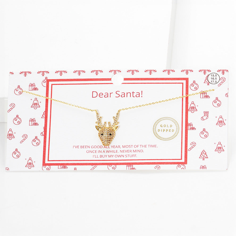 Madeline Love Clear, Gold Gold Dipped CZ Rudolph Pendant Necklace - Jewelry