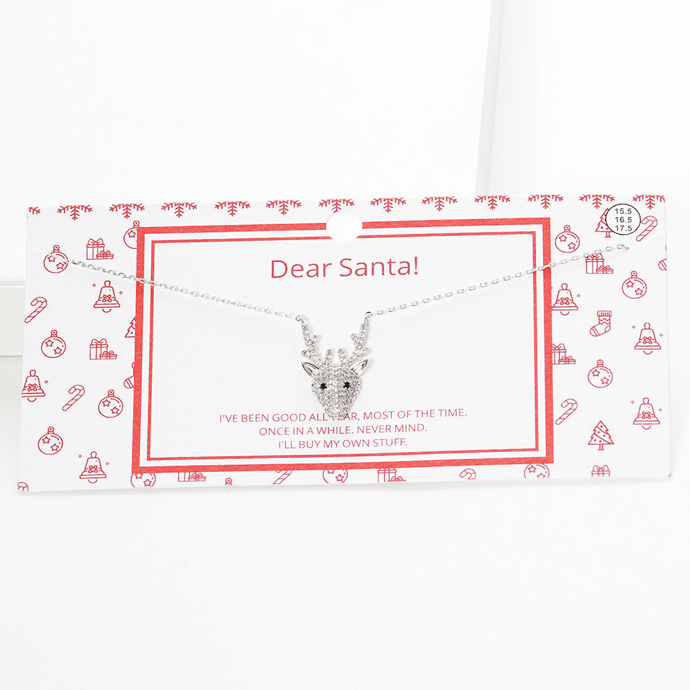 Madeline Love Clear, Rhodium White Gold Dipped CZ Rudolph Pendant Necklace - Jewelry