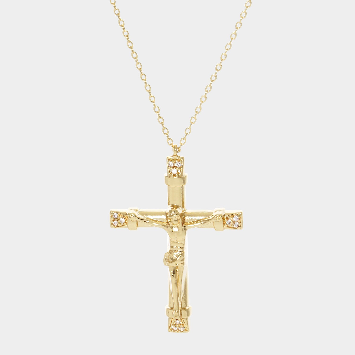 Madeline Love Clear, Gold Gold Dipped CZ Embellished Jesus death on the Cross Pendant Necklace - Jewelry