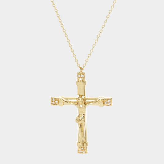 Madeline Love Clear, Gold Gold Dipped CZ Embellished Jesus death on the Cross Pendant Necklace - Jewelry