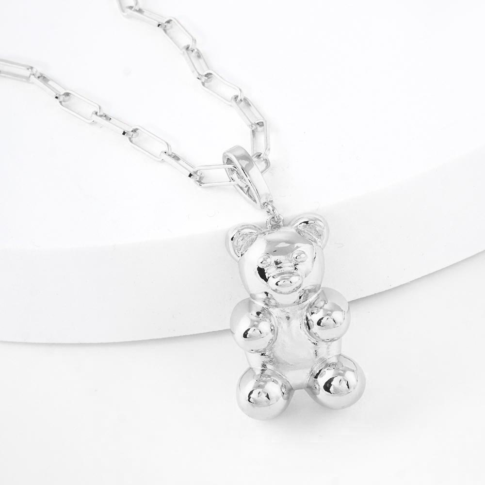 Madeline Love Rhodium White Gold Dipped Brass Metal Bear Pendant Necklace - Necklaces