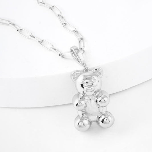 Madeline Love Rhodium White Gold Dipped Brass Metal Bear Pendant Necklace - Necklaces