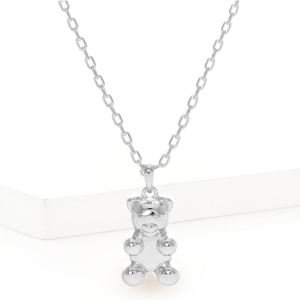 Madeline Love Rhodium White Gold Dipped Metal Bear Pendant Necklace - Necklaces