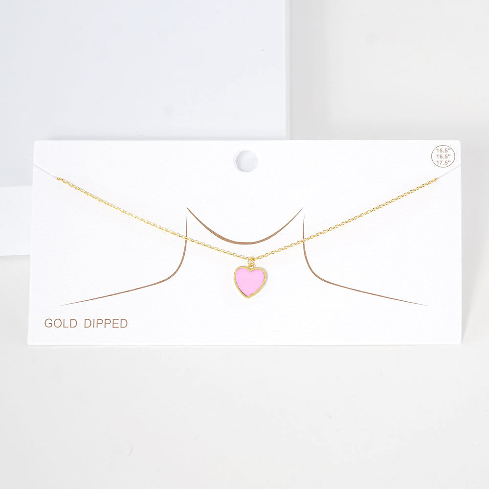 Gold Dipped Enamel Heart Pendant Necklace