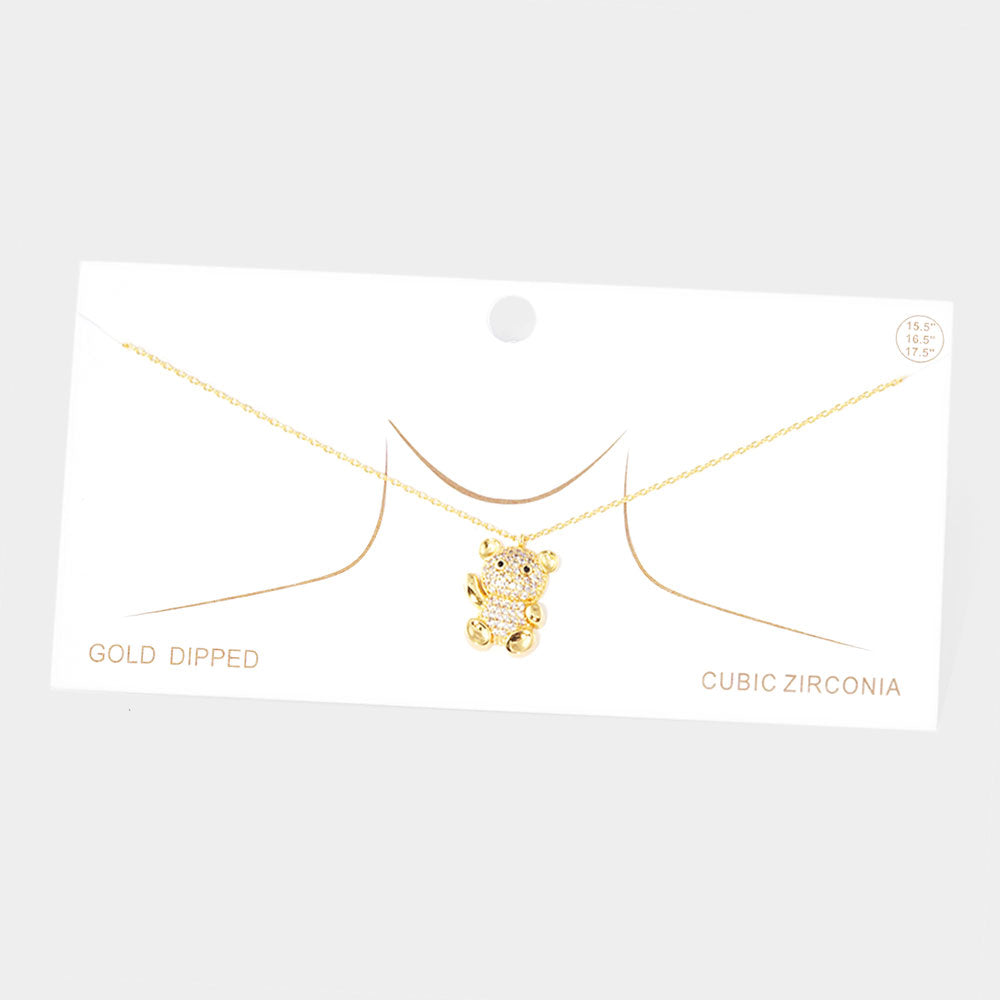 Madeline Love Gold Gold Dipped CZ Embellished Metal Bear Pendant Necklace - Jewelry