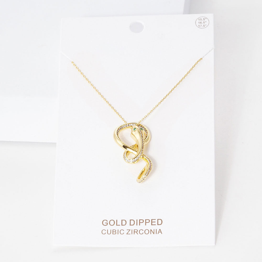 Madeline Love Gold Gold Dipped CZ Embellished Metal Snake Pendant Necklace - Jewelry