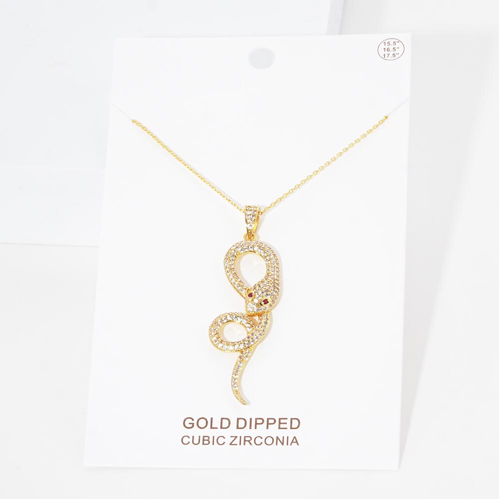 Madeline Love Gold Gold Dipped CZ Snake Pendant Necklace - Jewelry