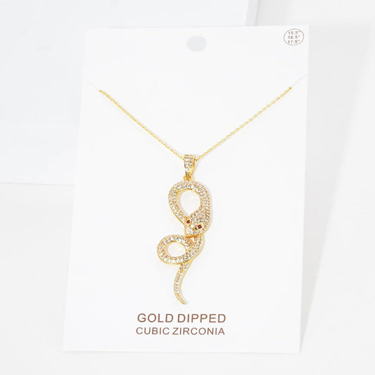 Madeline Love Gold Gold Dipped CZ Snake Pendant Necklace - Jewelry