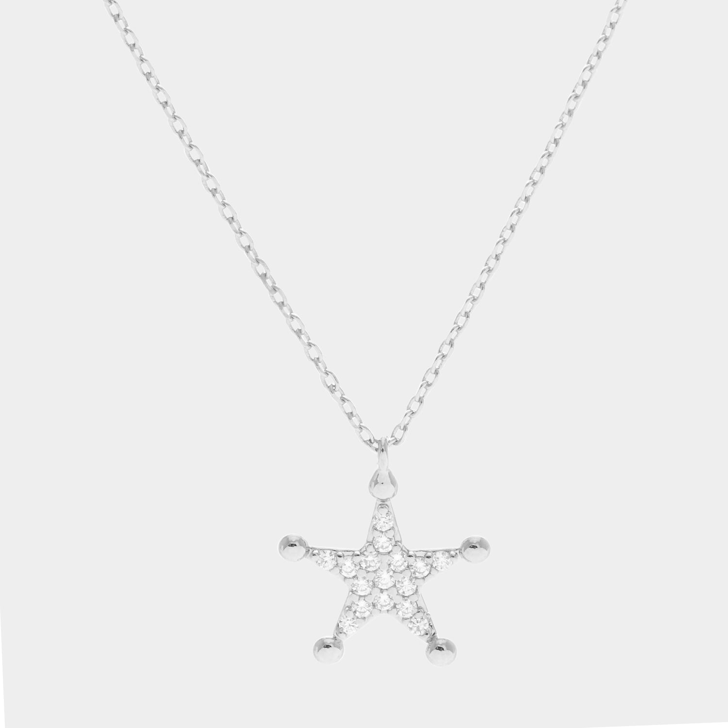 Madeline Love Clear, Rhodium White Gold Dipped CZ Star Pendant Necklace - Jewelry