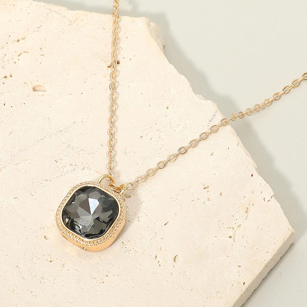 Madeline Love Black Diamond Square Stone Bezel Pendant Necklace