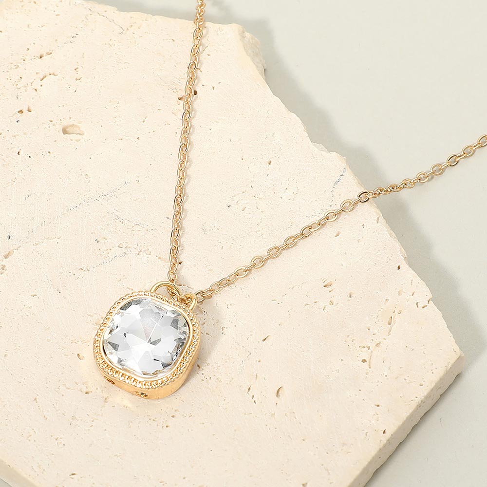 Madeline Love Clear Square Stone Bezel Pendant Necklace
