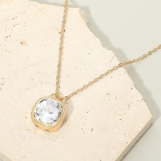 Madeline Love Clear Square Stone Bezel Pendant Necklace