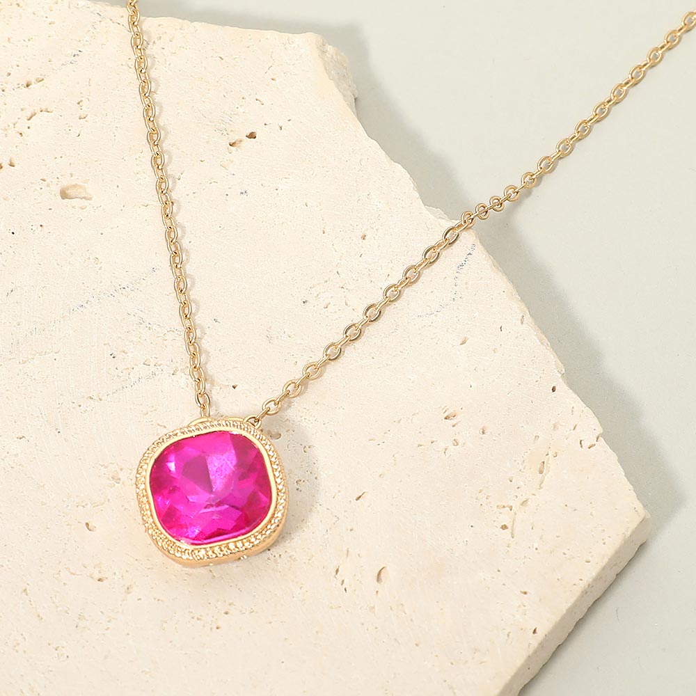 Madeline Love Fuchsia Square Stone Bezel Pendant Necklace