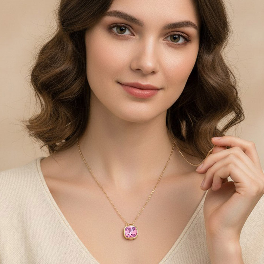 Madeline Love Pink Square Stone Bezel Pendant Necklace