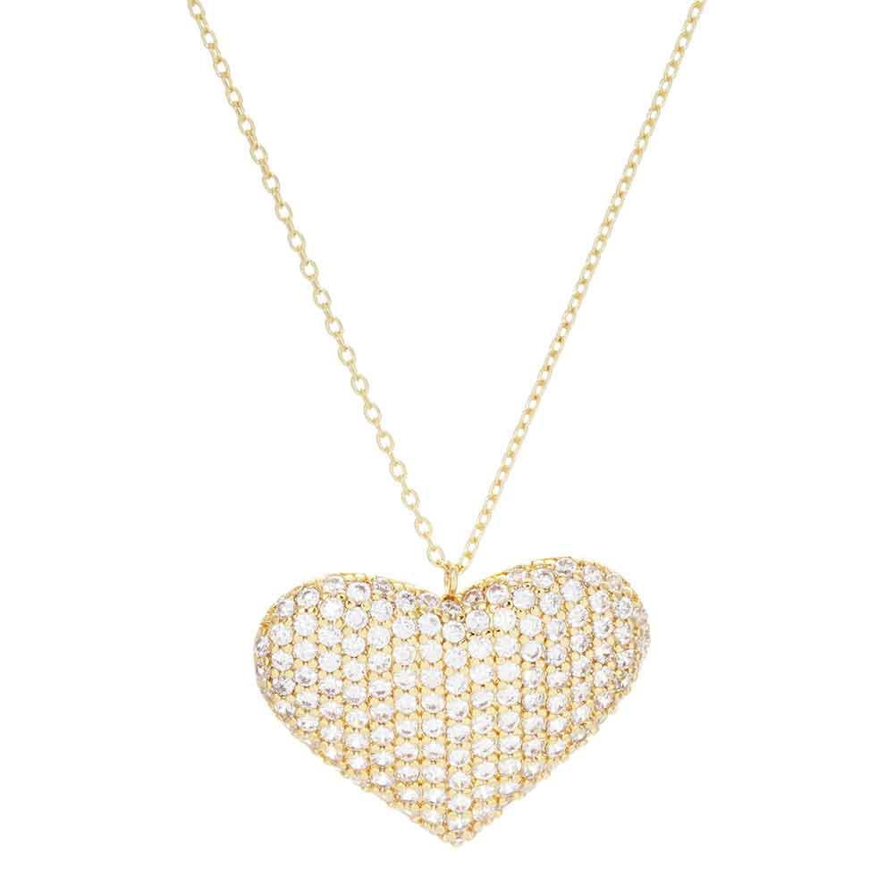 Gold Dipped CZ Embellished Metal Heart Pendant Necklace
