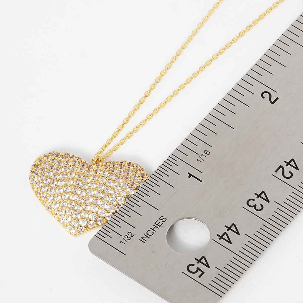 Gold Dipped CZ Embellished Metal Heart Pendant Necklace