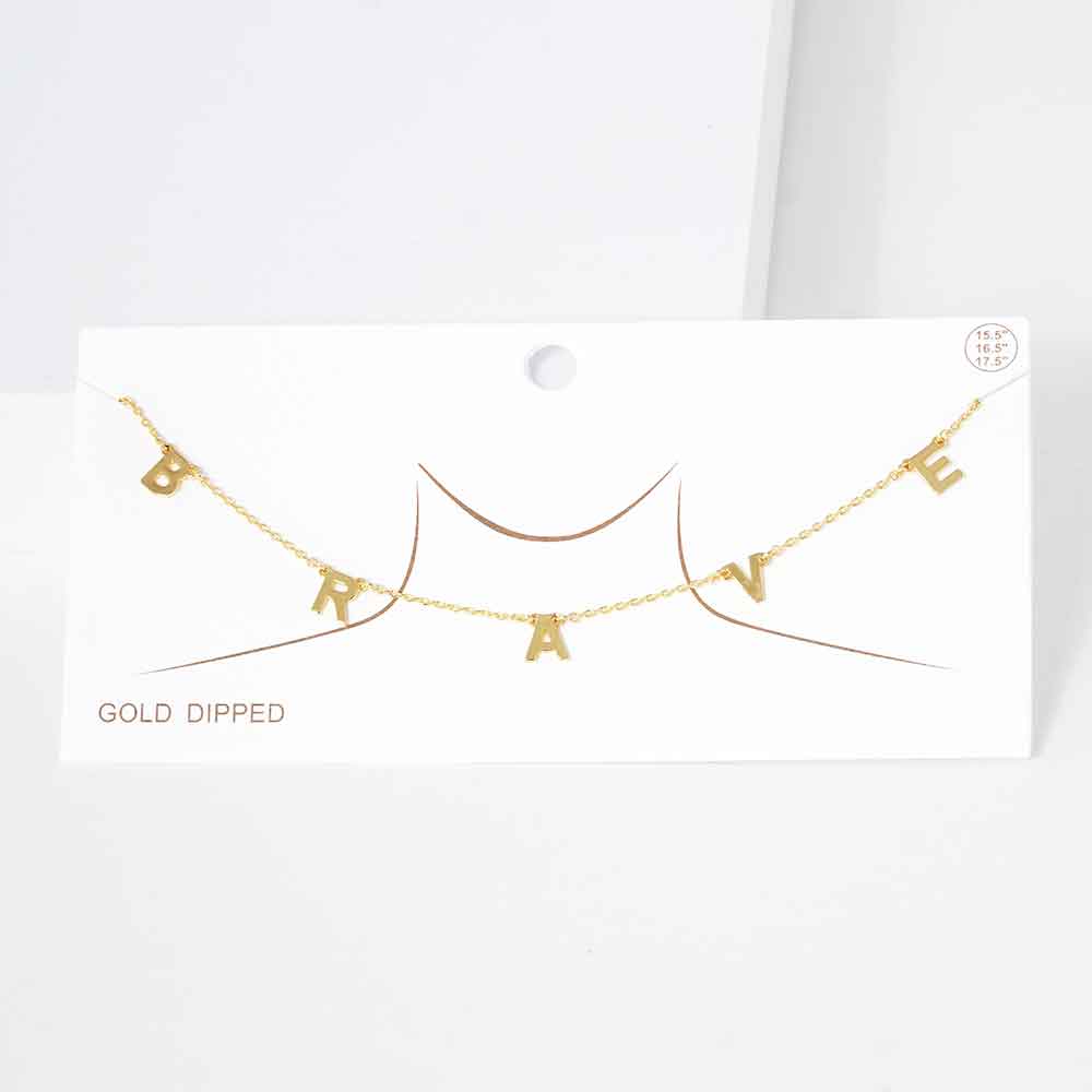 Madeline Love Gold BRAVE Gold Dipped Metal Message Pendant Station Necklace - Necklaces