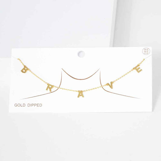 Madeline Love Gold BRAVE Gold Dipped Metal Message Pendant Station Necklace - Necklaces