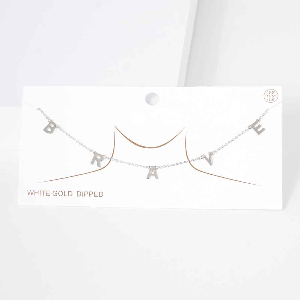 Madeline Love Rhodium BRAVE White Gold Dipped Metal Message Pendant Station Necklace - Necklaces