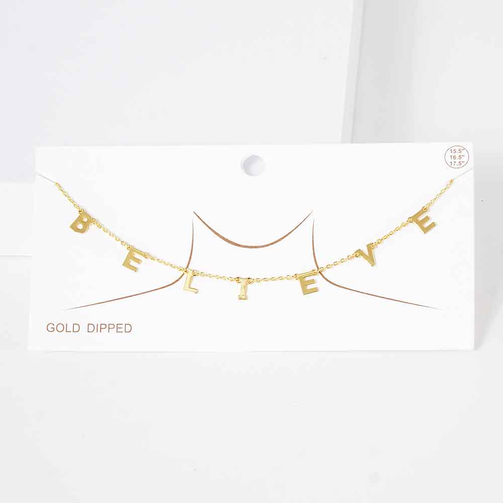 Madeline Love Gold BELIEVE Gold Dipped Metal Message Pendant Station Necklace - Necklaces