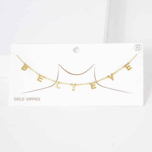 Madeline Love Gold BELIEVE Gold Dipped Metal Message Pendant Station Necklace - Necklaces