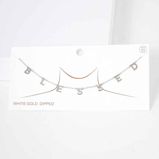 Madeline Love Rhodium BLESSED White Gold Dipped Metal Message Pendant Station Necklace - Necklaces