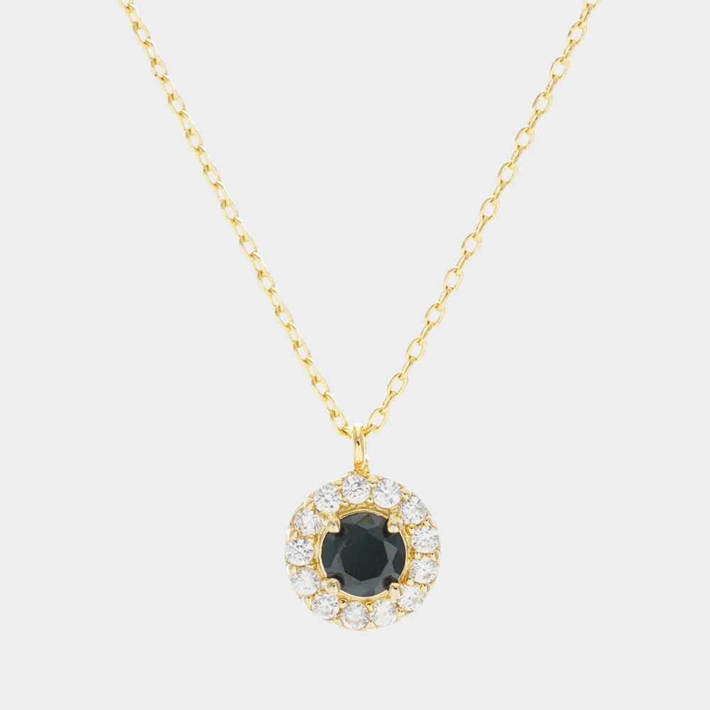 Madeline Love Gold, Jet Black Gold Dipped CZ Round Pendant Necklace - Necklaces