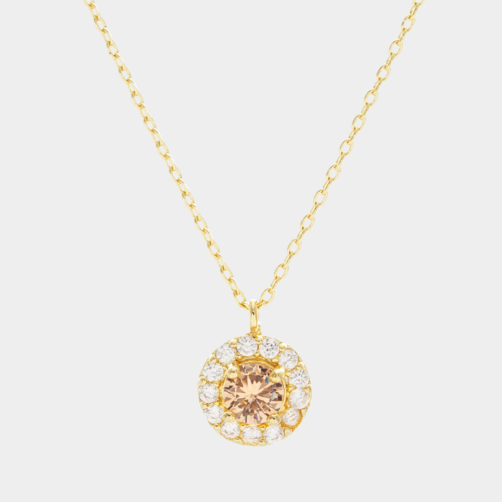 Madeline Love Gold, Lt Col Topaz Gold Dipped CZ Round Pendant Necklace - Necklaces