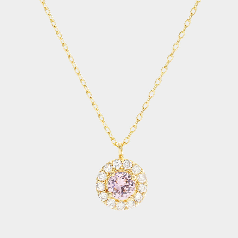 Madeline Love Gold, Pink Gold Dipped CZ Round Pendant Necklace - Necklaces