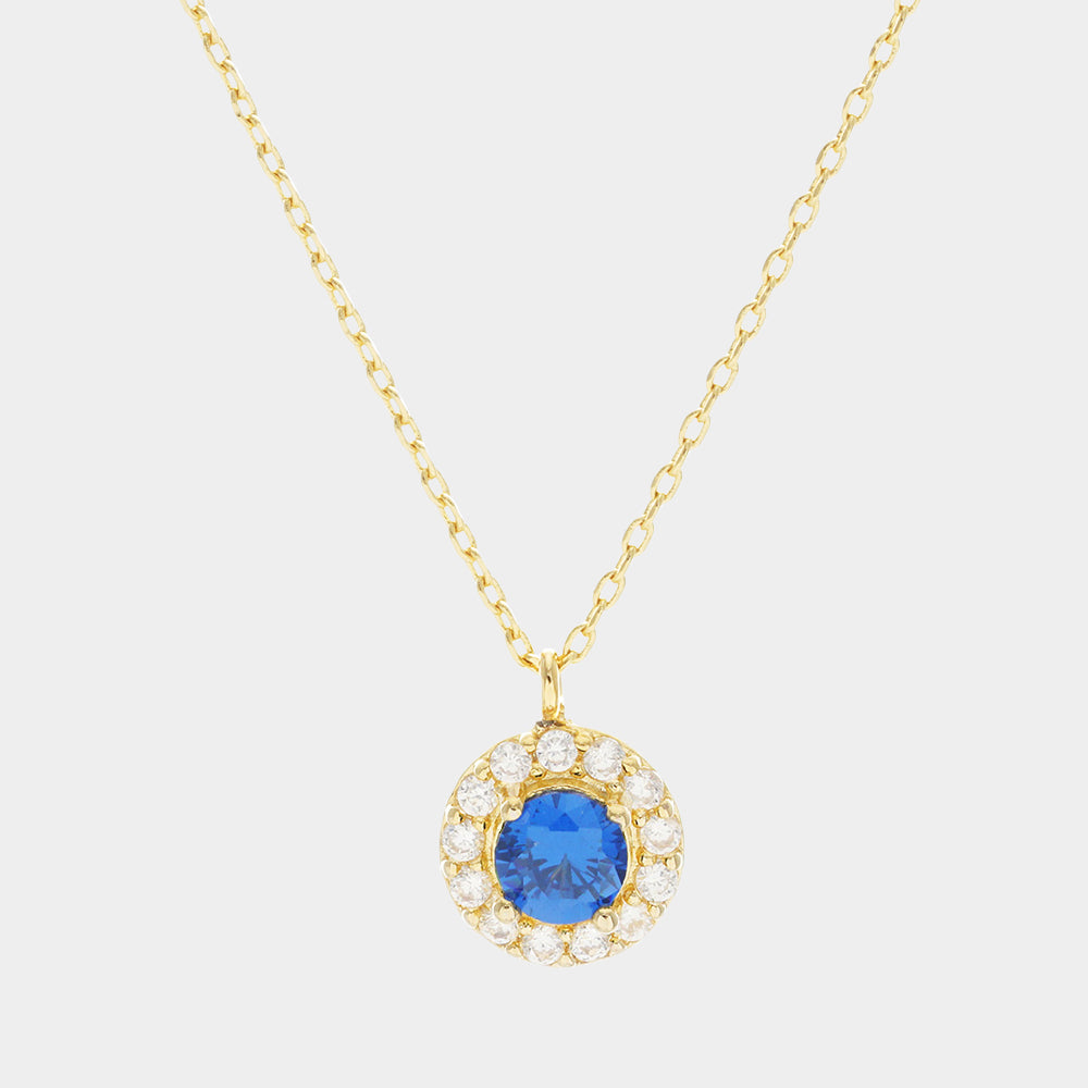 Madeline Love Gold, Sapphire Gold Dipped CZ Round Pendant Necklace - Necklaces
