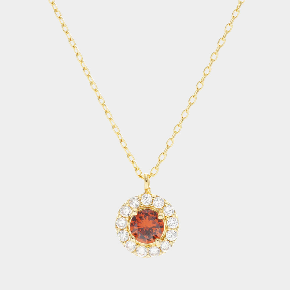 Madeline Love Gold, Siam Gold Dipped CZ Round Pendant Necklace - Necklaces