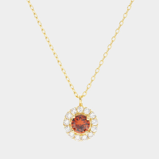 Madeline Love Gold, Siam Gold Dipped CZ Round Pendant Necklace - Necklaces