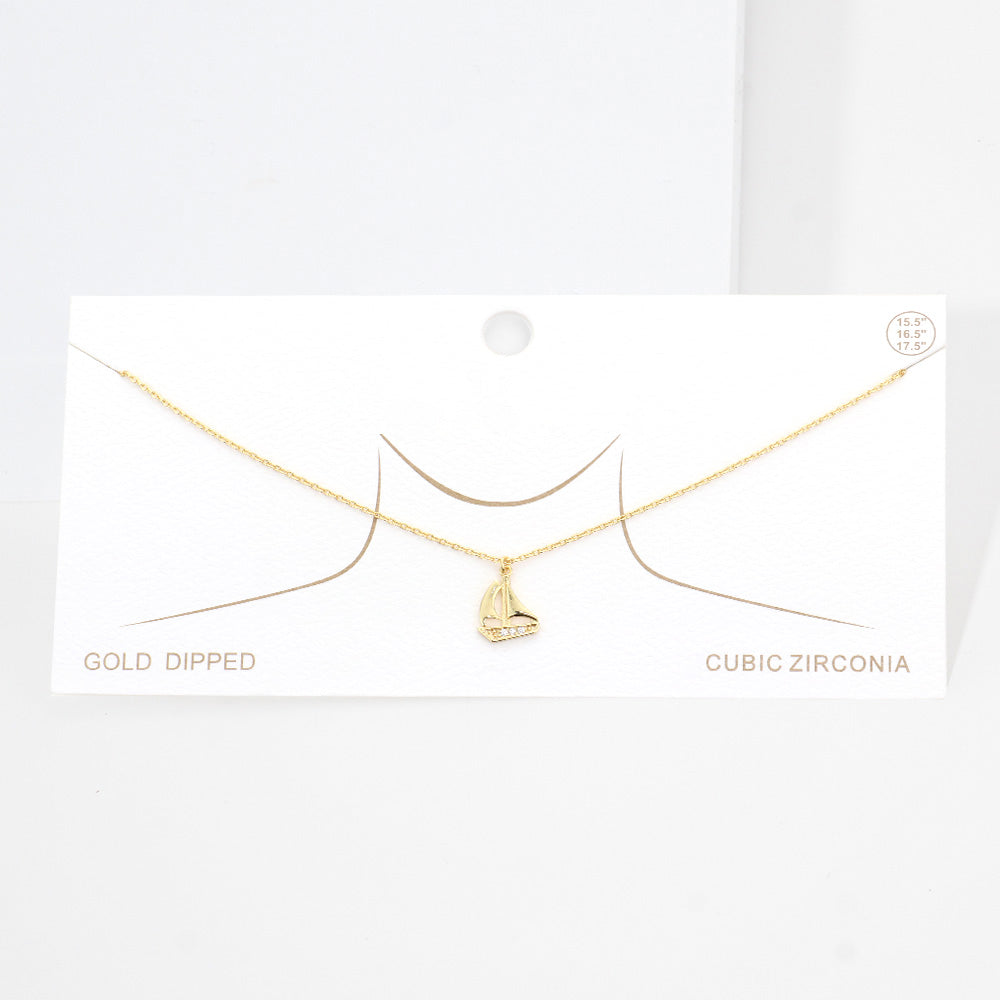 Madeline Love Gold Gold Dipped CZ Embellished Sailboat Pendant Necklace - Jewelry