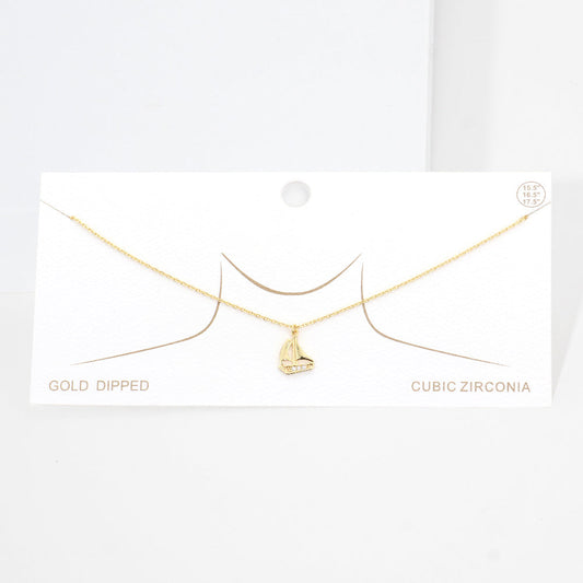 Madeline Love Gold Gold Dipped CZ Embellished Sailboat Pendant Necklace - Jewelry