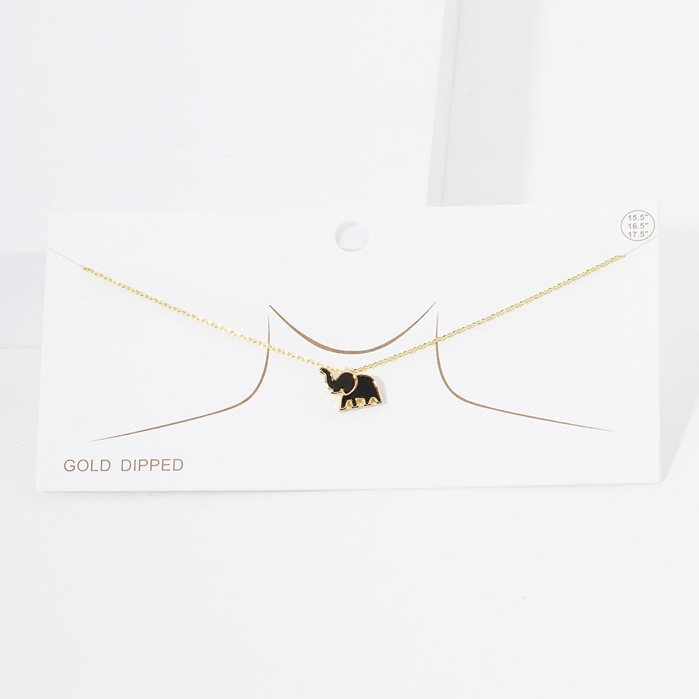 Madeline Love Black Gold Dipped Enamel Elephant Pendant Necklace - Necklaces