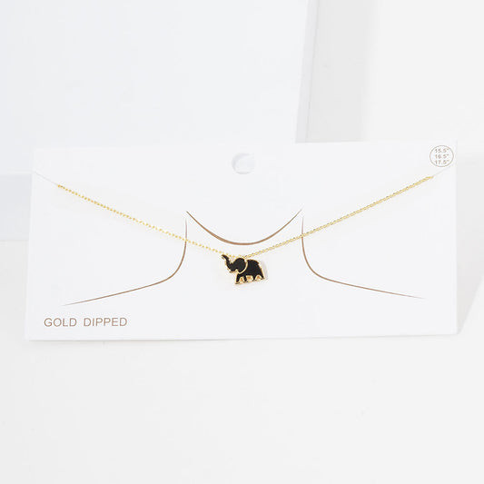 Madeline Love Black Gold Dipped Enamel Elephant Pendant Necklace - Necklaces