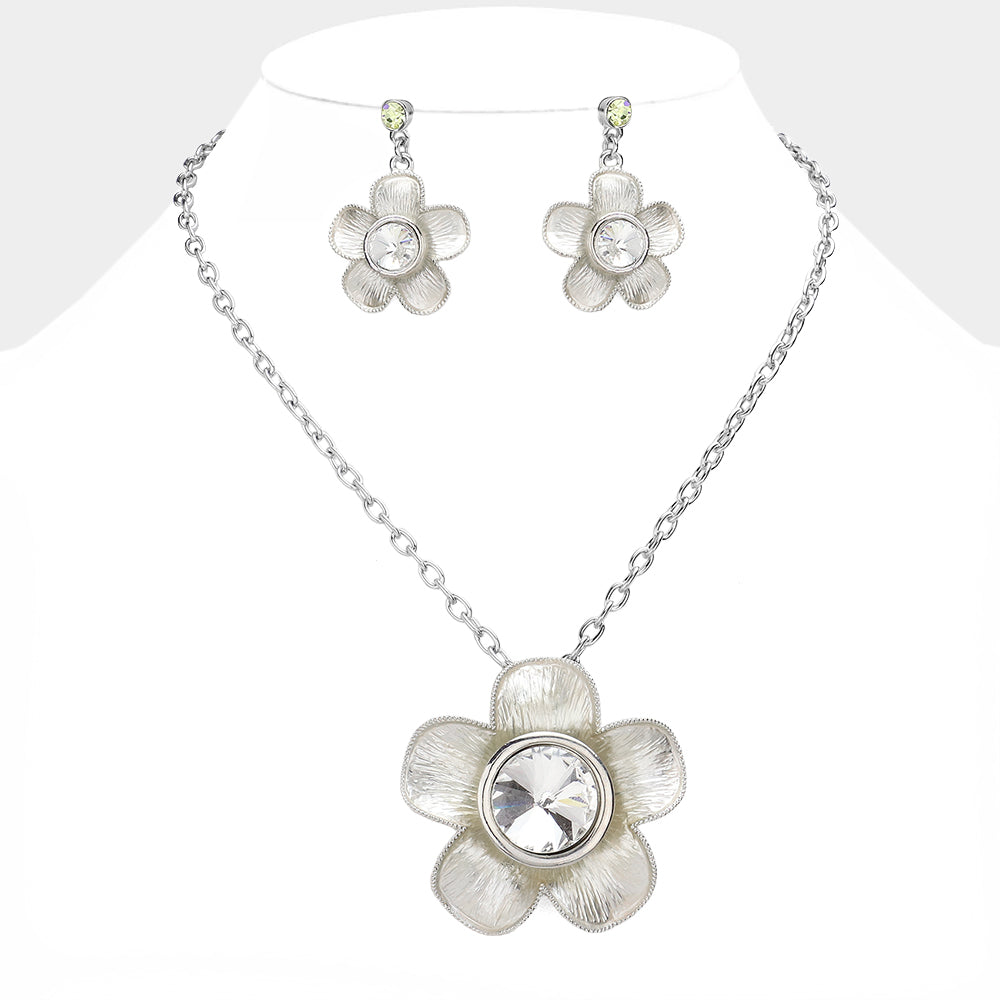 Madeline Love Yellow Glass Stone Pointed Colored Metal Flower Pendant Necklace - Necklaces