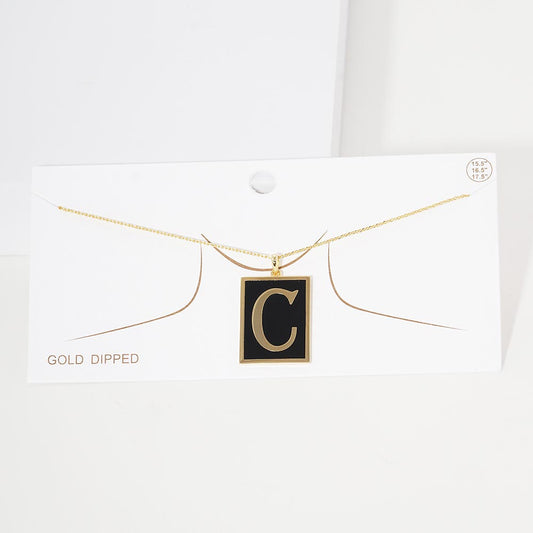 Madeline Love ~C~ -C- Gold Dipped Enamel Rectangle Initial Monogram Pendant Necklace - Necklaces