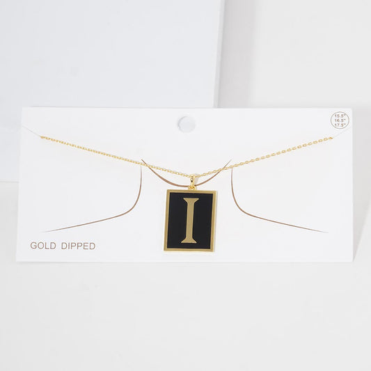 Madeline Love ~I~ -I- Gold Dipped Enamel Rectangle Initial Monogram Pendant Necklace - Necklaces