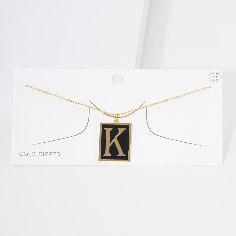 Madeline Love ~K~ -K- Gold Dipped Enamel Rectangle Initial Monogram Pendant Necklace - Necklaces