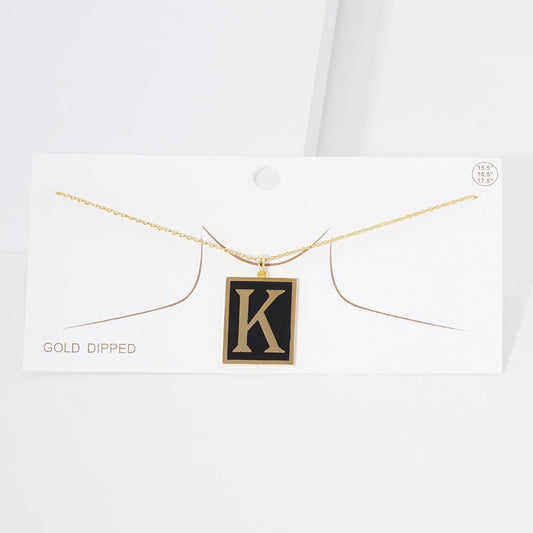 Madeline Love ~K~ -K- Gold Dipped Enamel Rectangle Initial Monogram Pendant Necklace - Necklaces