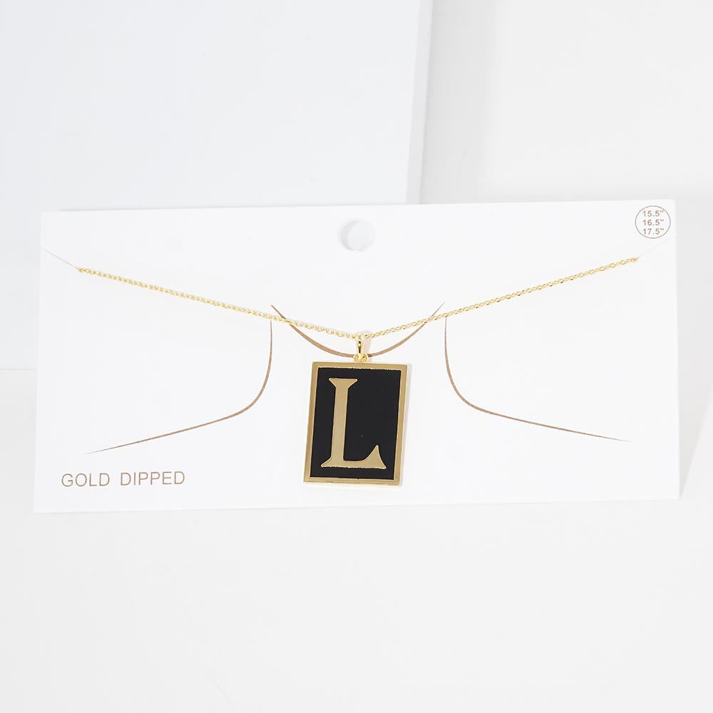 Madeline Love ~L~ -L- Gold Dipped Enamel Rectangle Initial Monogram Pendant Necklace - Necklaces
