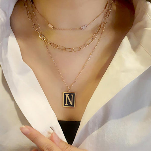 Madeline Love ~N~ -N- Gold Dipped Enamel Rectangle Initial Monogram Pendant Necklace - Necklaces