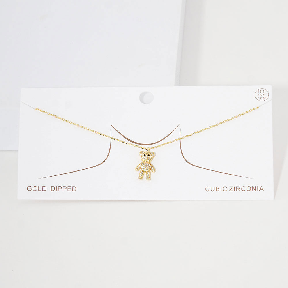 Madeline Love Gold Gold Dipped CZ Embellished Bear Pendant Necklace - Jewelry