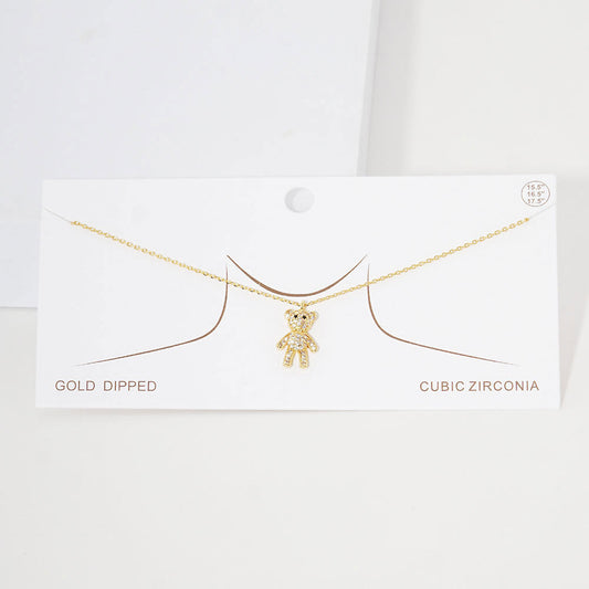 Madeline Love Gold Gold Dipped CZ Embellished Bear Pendant Necklace - Jewelry
